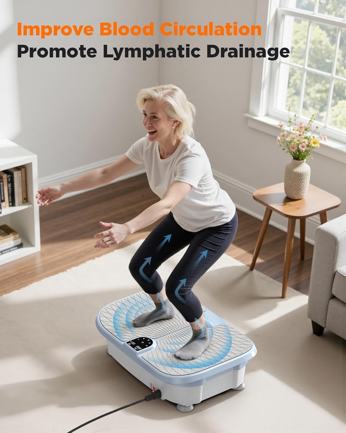 Blue Vibration Plate Exercise Machine 99 Speeds Lymphatic Drainage Home