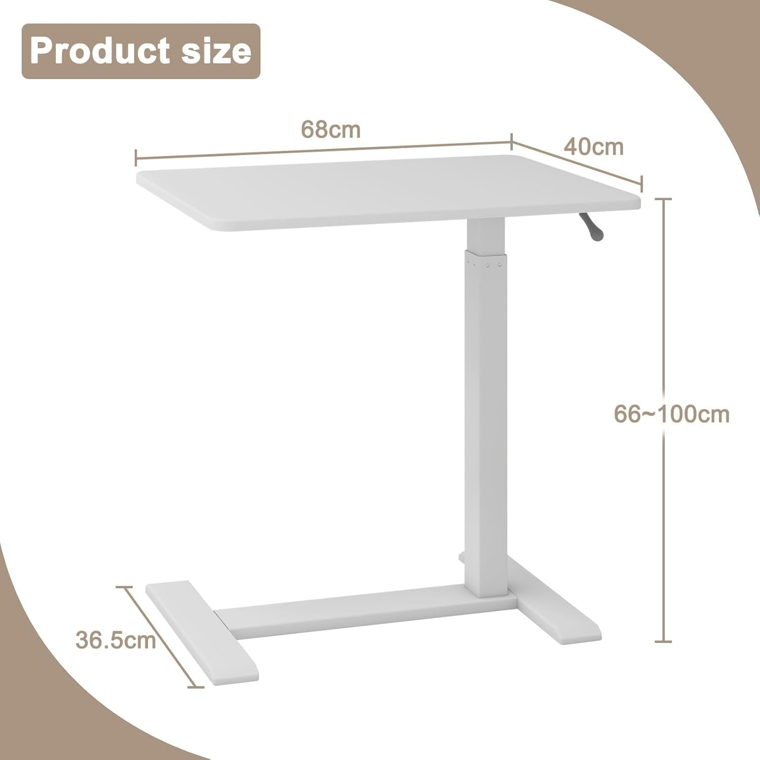 Overbed Table Height Adjustable Pneumatic Laptop Desk Rolling Bedside Stand