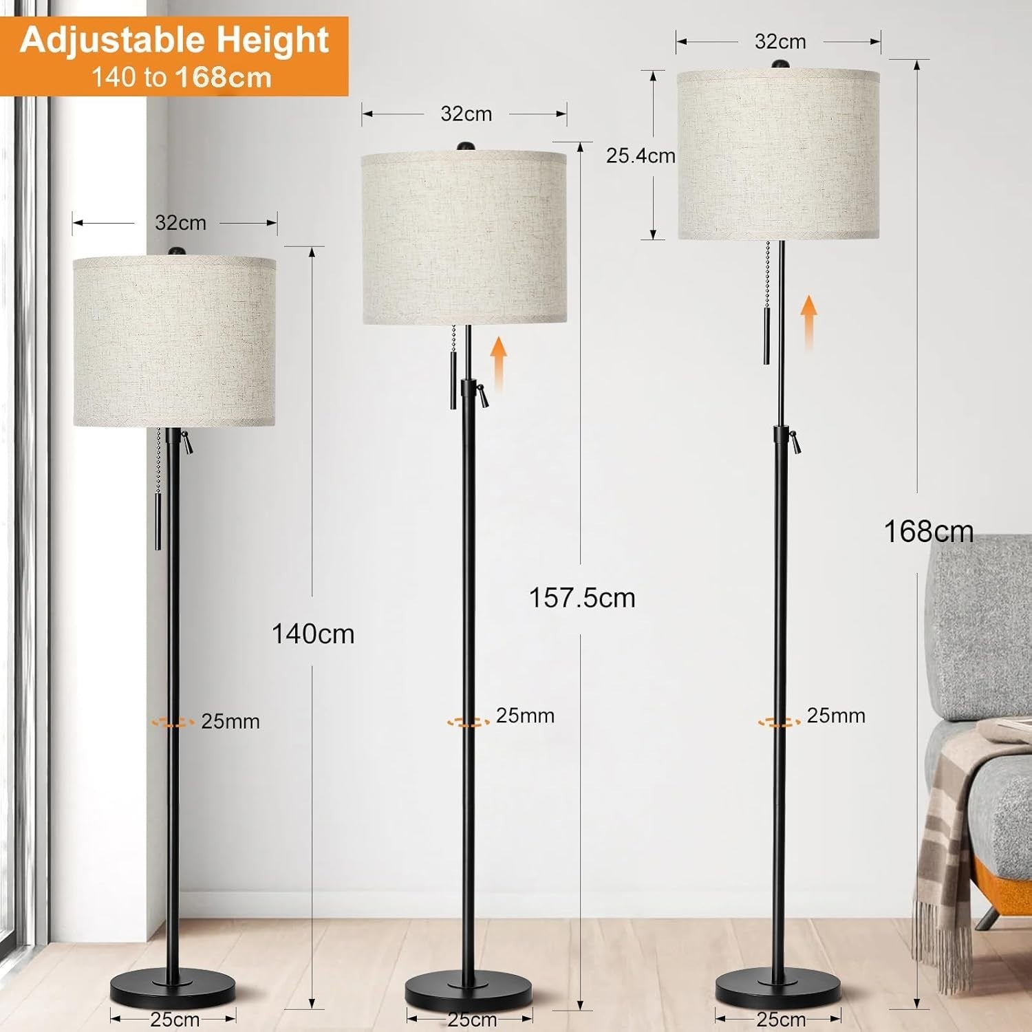 Adjustable Black Floor Lamp with Lampshade, 3 Color Temps & Remote