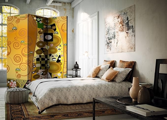 Gold Abstract Art Room Divider 135×172cm 3-Panel Privacy Foldable Screen