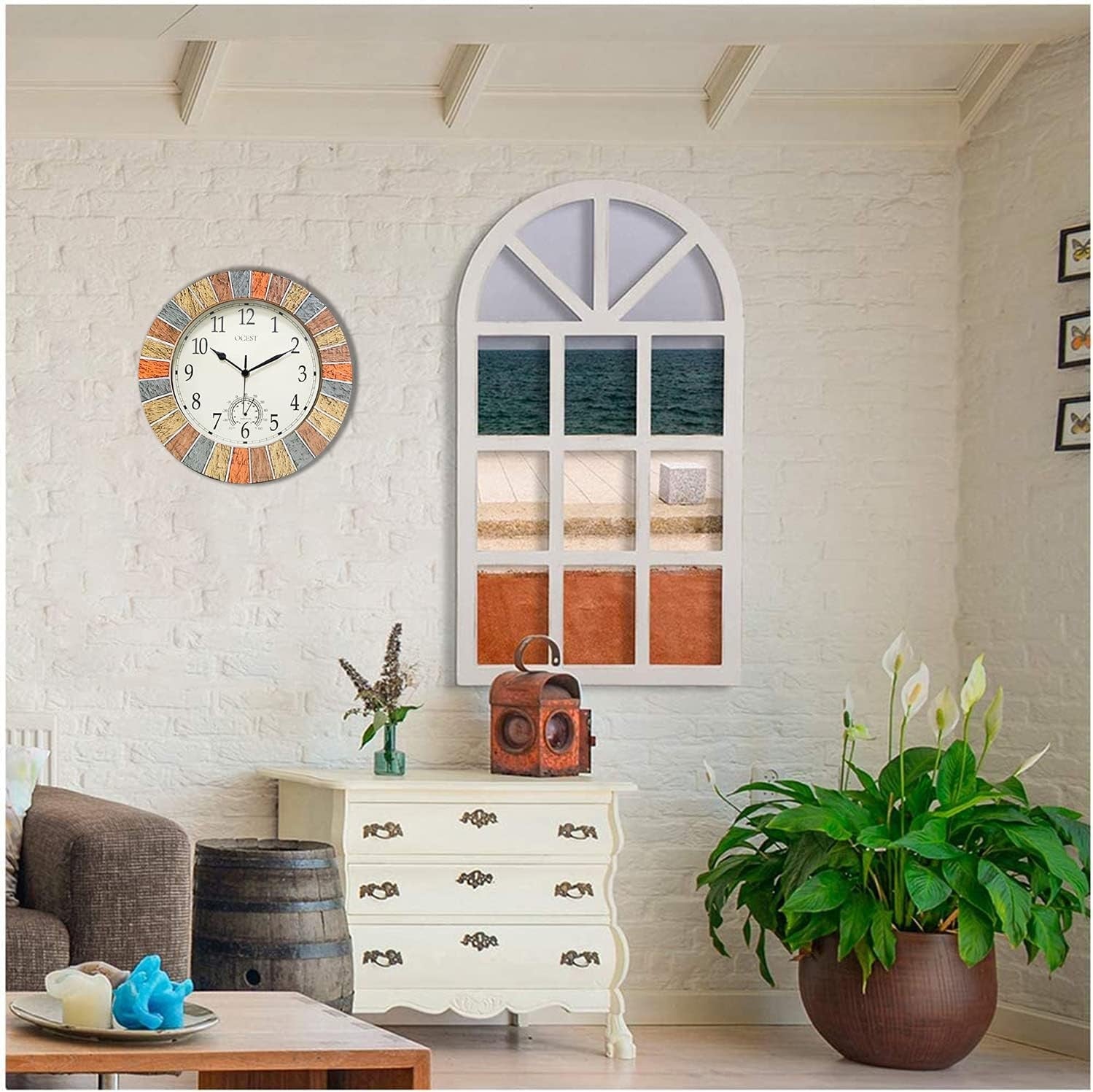 13" Outdoor Waterproof Garden Wall Clock Large Thermometer Retro Silent Decor