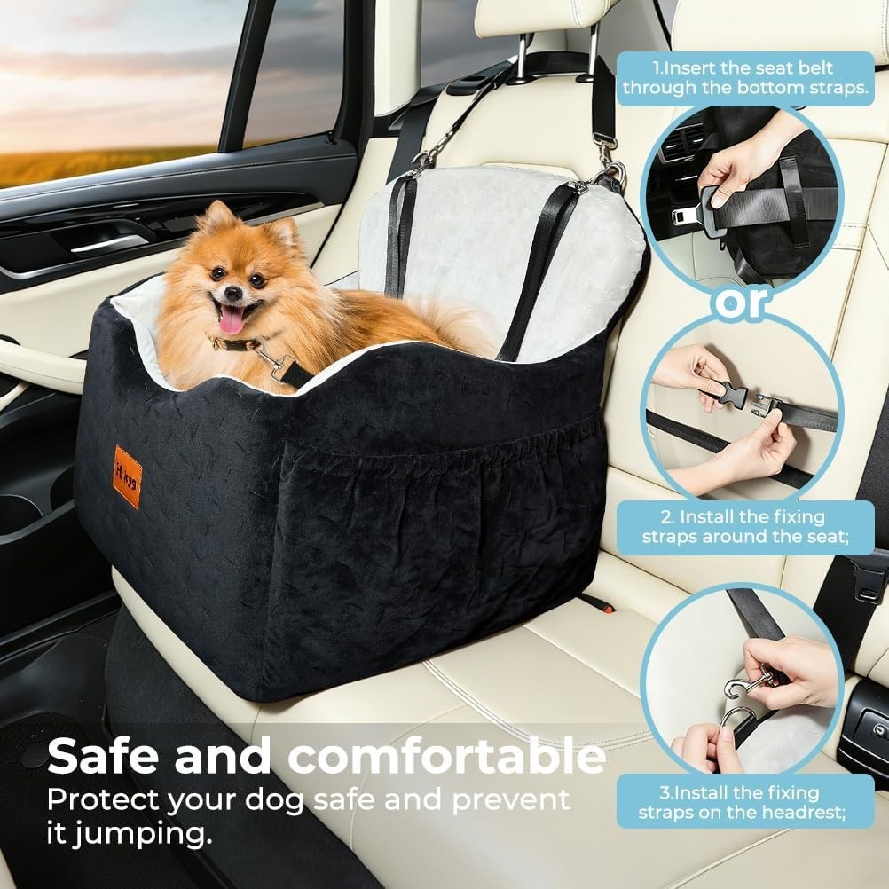Dog Car Seat Booster Bed Cooling Warm Cushion Safety Harness 18in