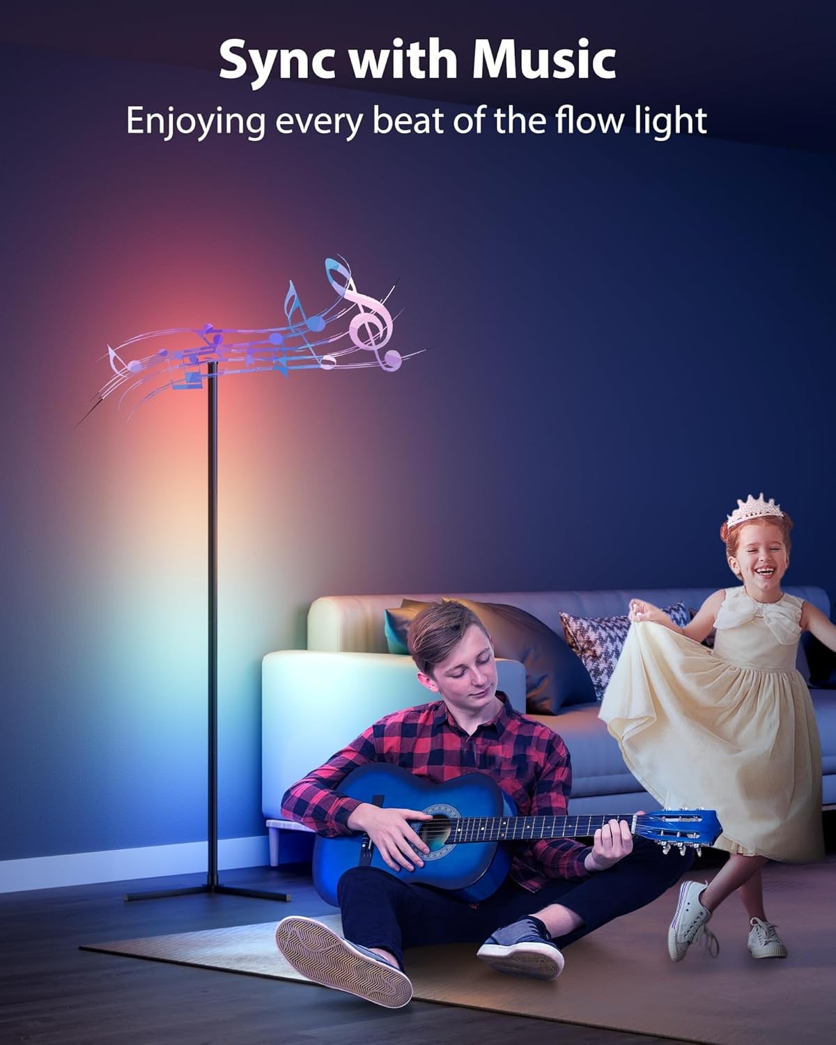 2 Pack RGB Corner Floor Lamp Smart LED App Remote Music Sync Mood Light