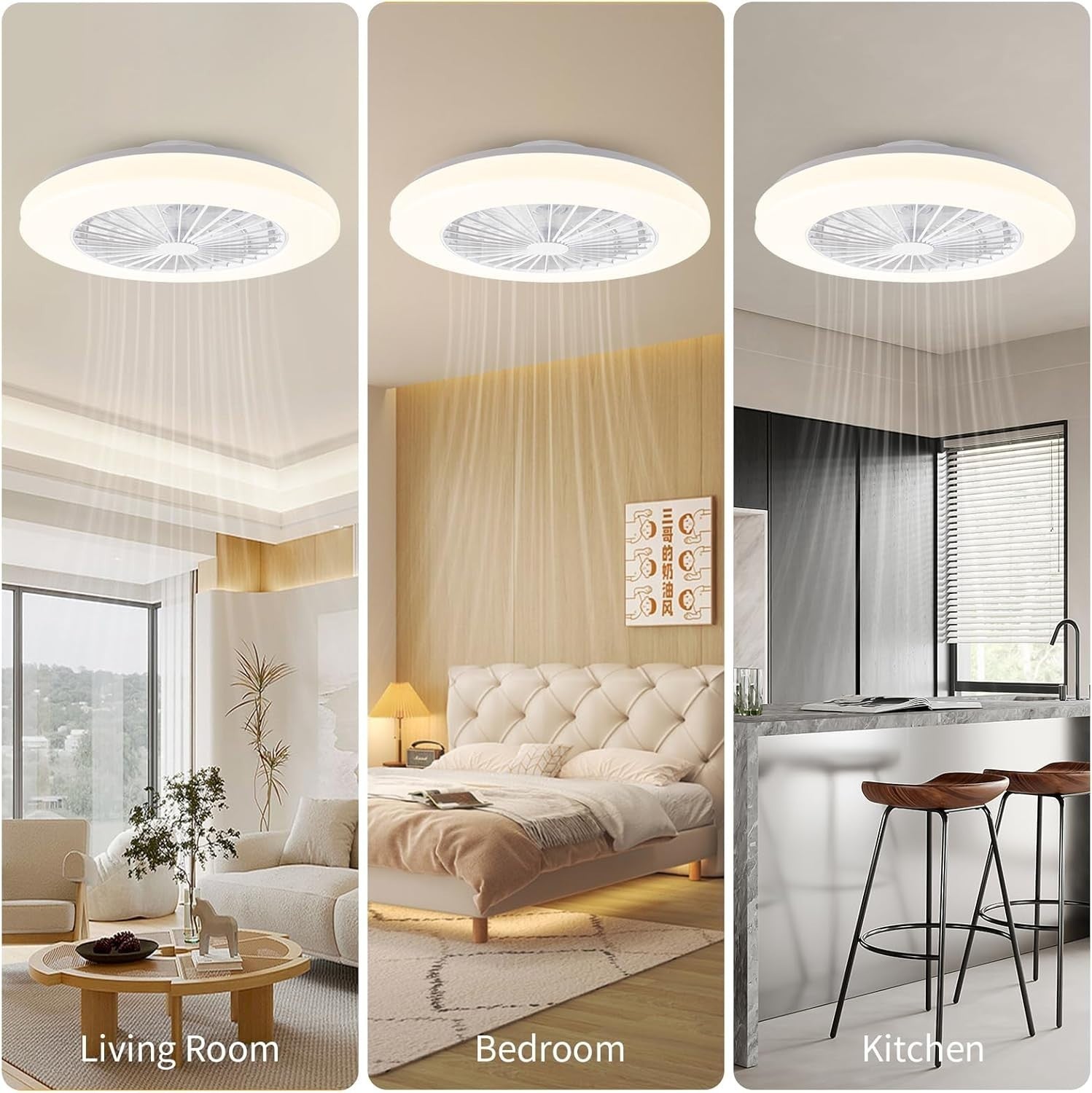 48cm LED Ceiling Fan Light, 24 Speeds, Dimmable 3000K-5500K, Remote, White