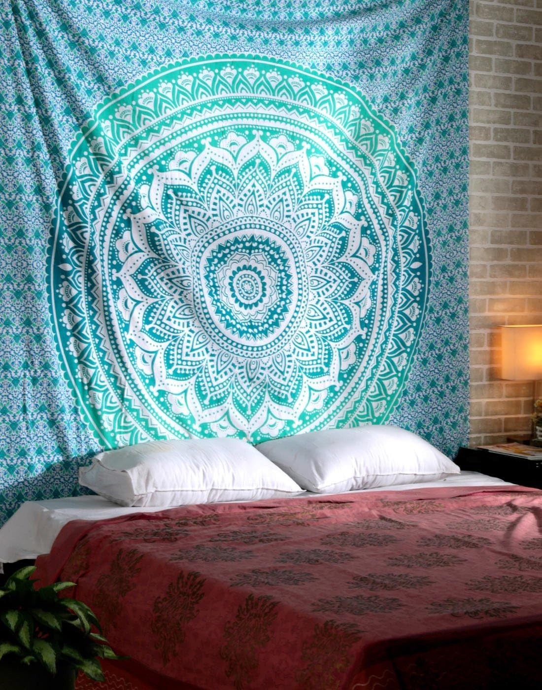 Sea Green Mandala Cotton Tapestry 230x274cm King Boho Decor