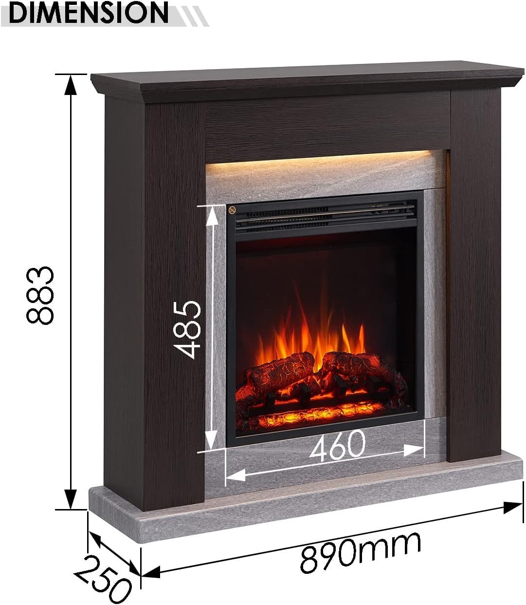 35" Electric Fireplace Heater with LED Flame, Remote Control & Oak Finish