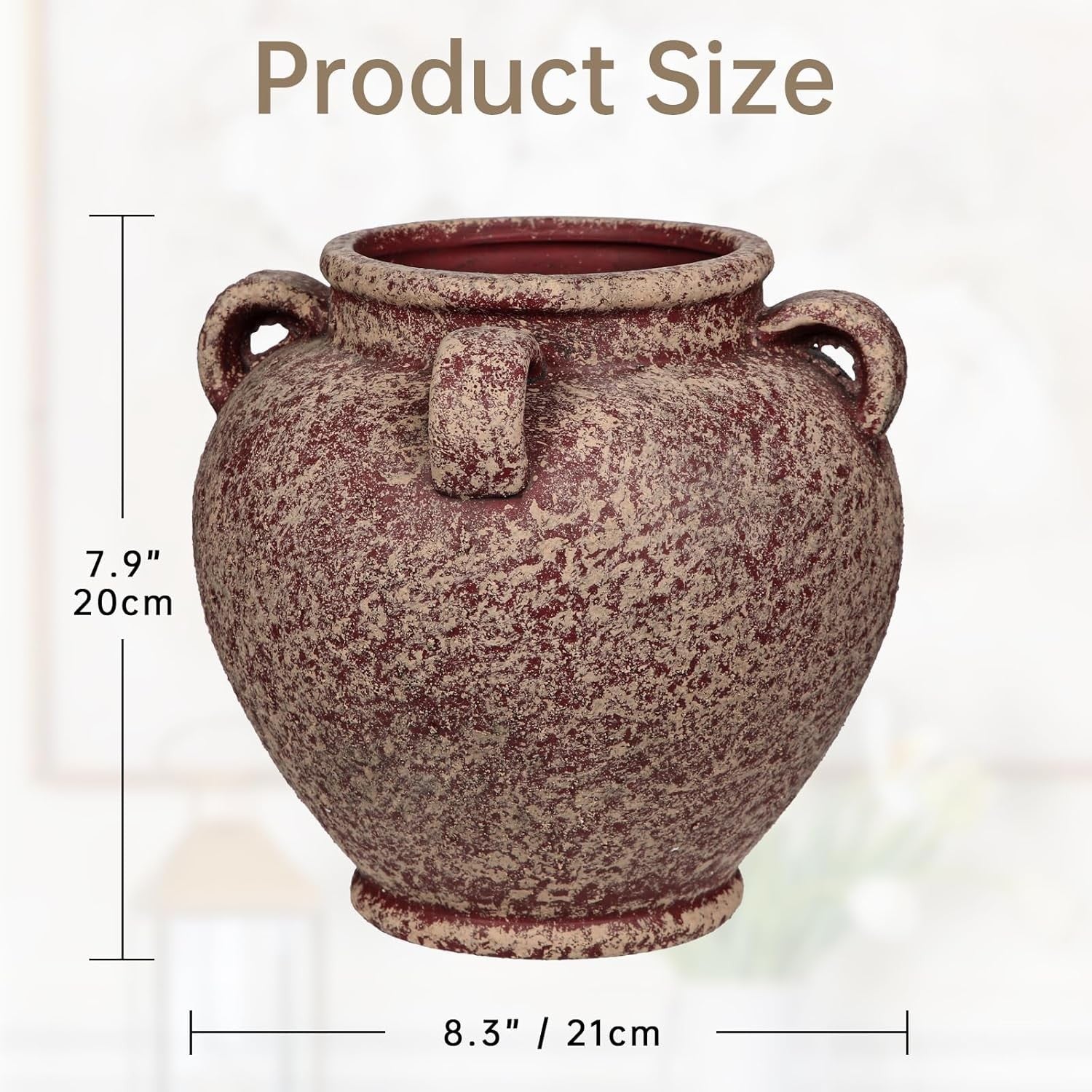 Rustic Ceramic Vase with Handles Farmhouse Table Centrepiece Decor