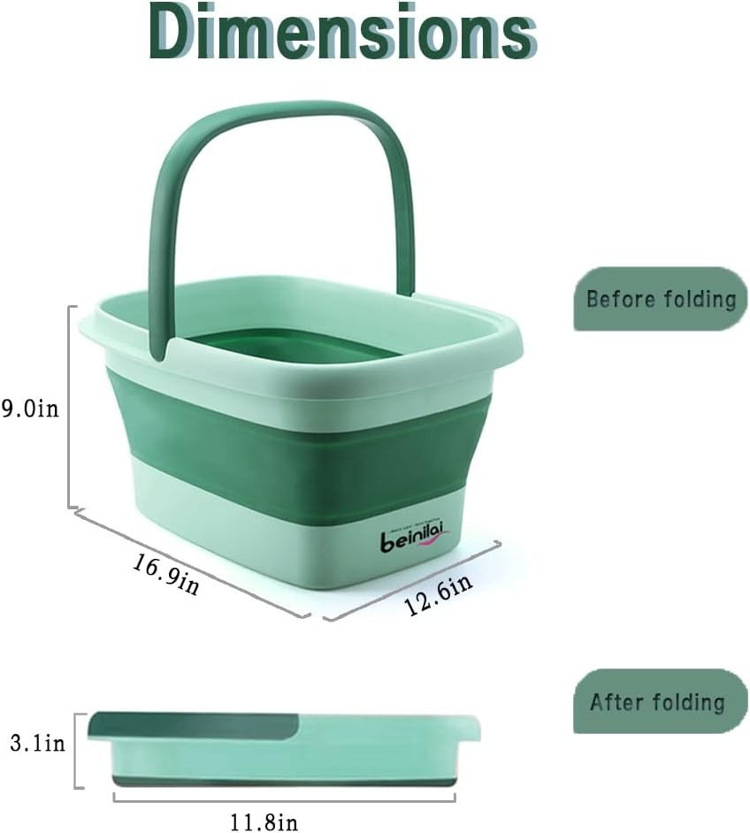 Collapsible Foot Spa Bath Basin with Massage Rollers & Handles, 15L Soak Tub