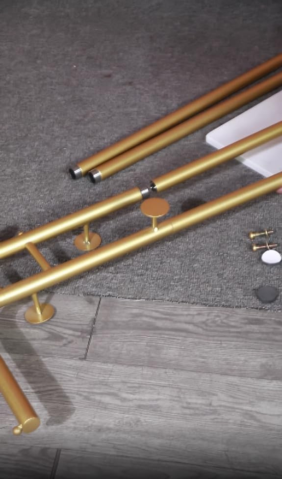 Gold Double Pole Coat Rack Freestanding with Marble Base 5 Hooks Modern