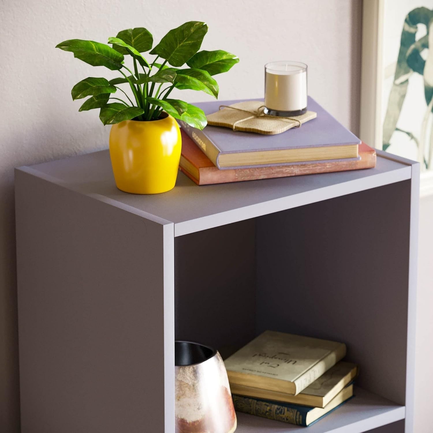 4 Tier Grey Wooden Cube Bookcase Small Storage Shelf for Living Room Office