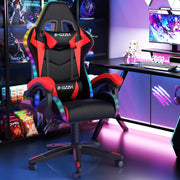 RGB Gaming Chair LED Lights Reclining PU Leather Red Black