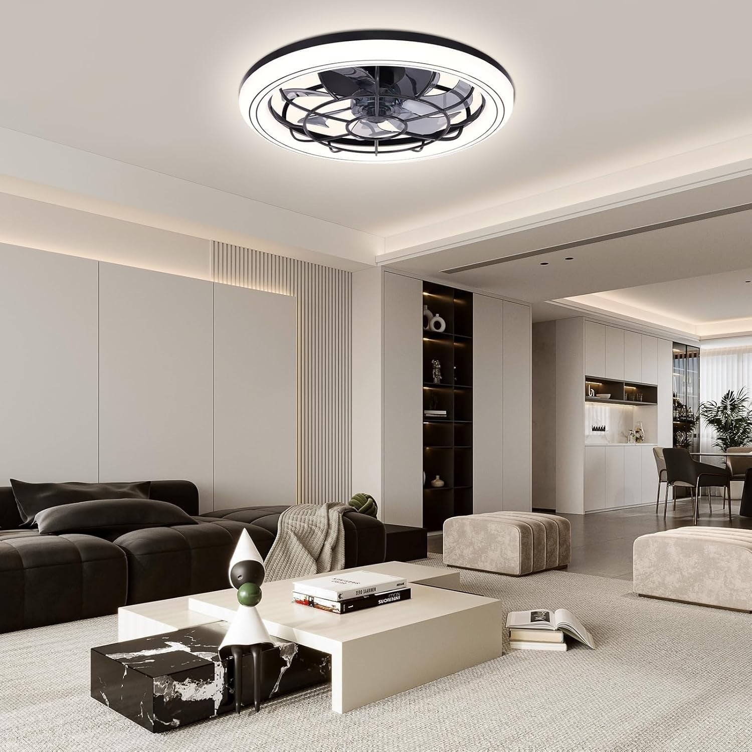Ankishi 49CM Silent Ceiling Fan with Light, 75W, 6-Speed, Remote, LED