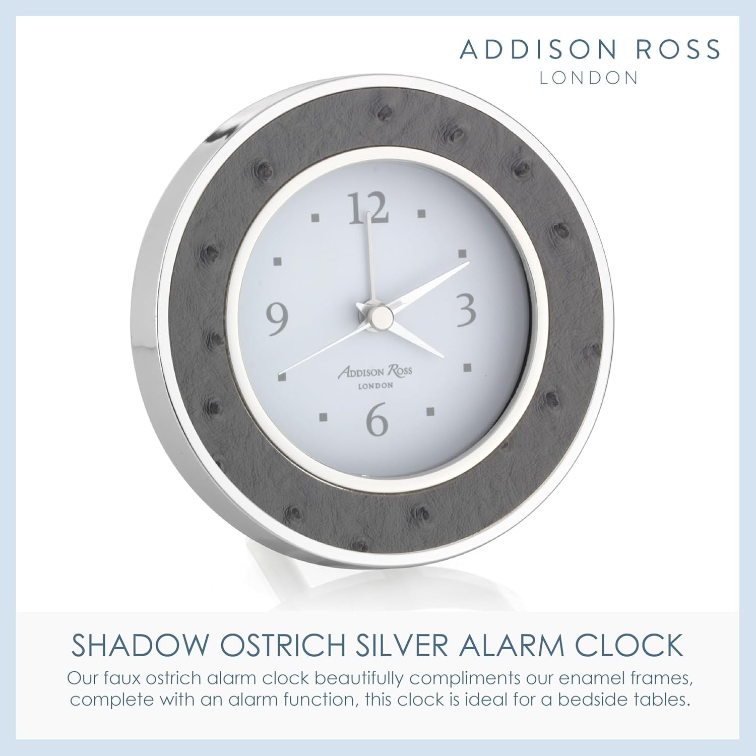 Silent Sweep Alarm Clock Grey Faux Ostrich Modern Bedside Clock