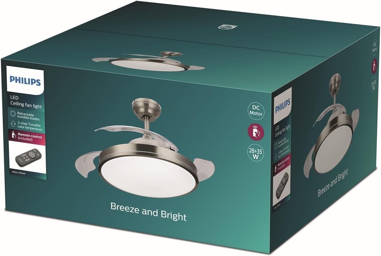 Philips LED Atlas 28W Ceiling Light with 35W Fan, Remote, Cool White