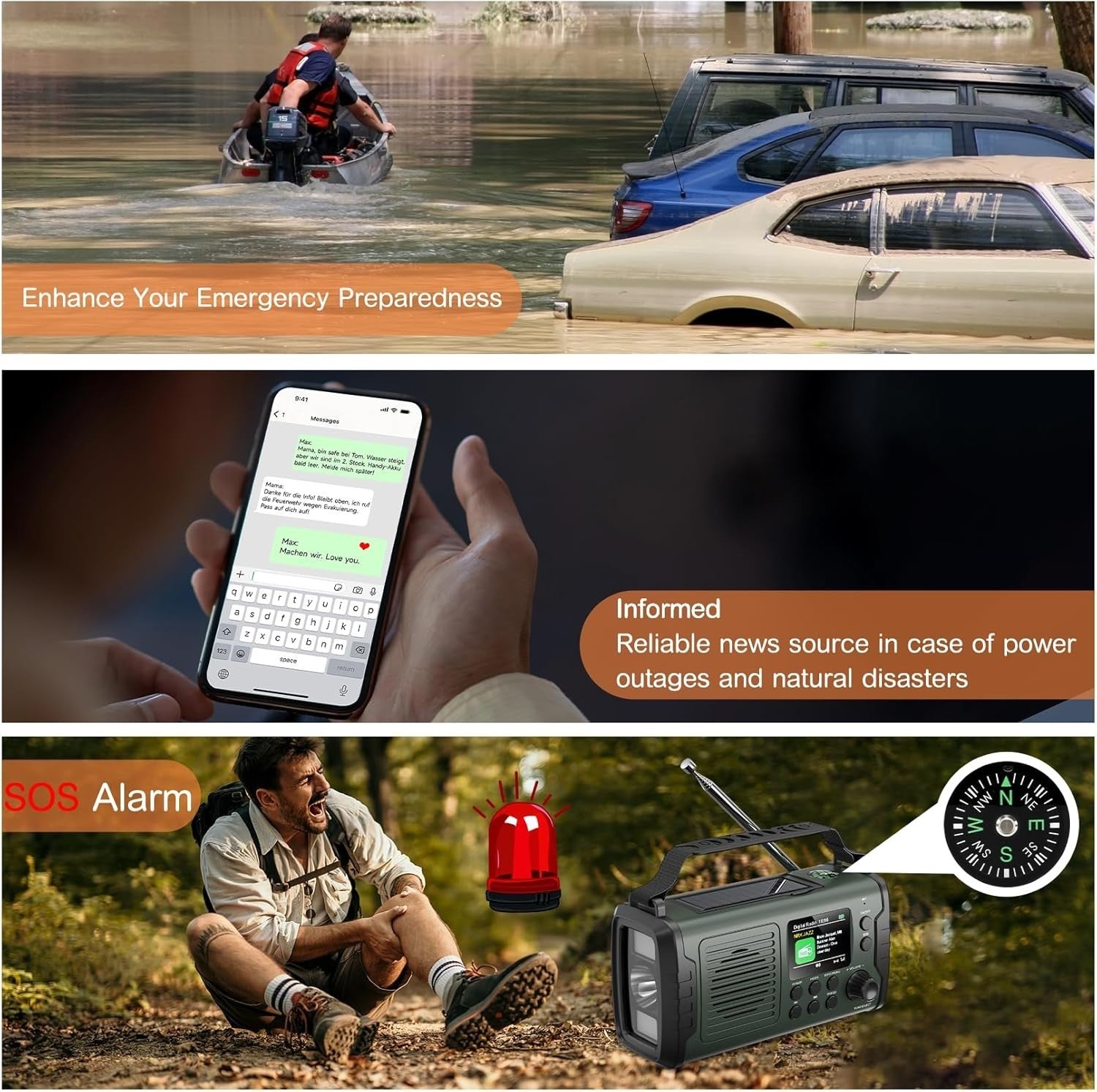 20000mAh Emergency Solar Hand Crank Radio with DAB/FM & Bluetooth