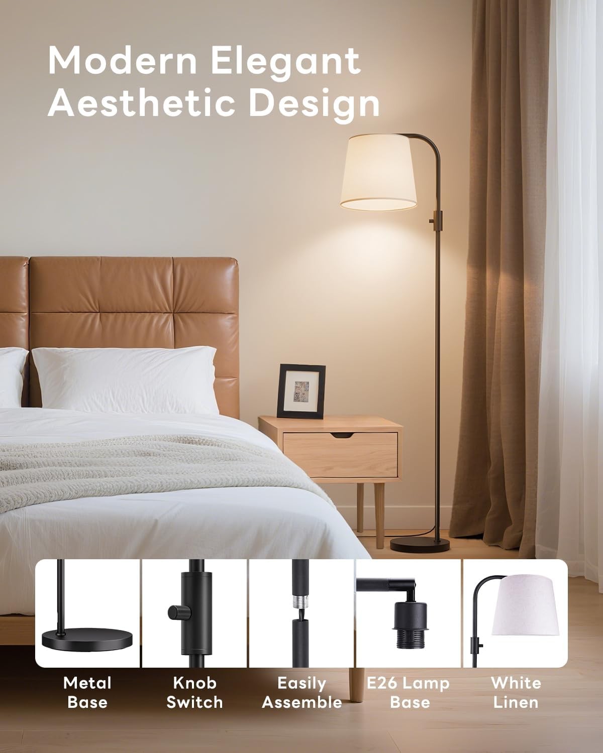 Arc LED Floor Lamp Dimmable RGB Colour Changing Remote Tall Reading Light