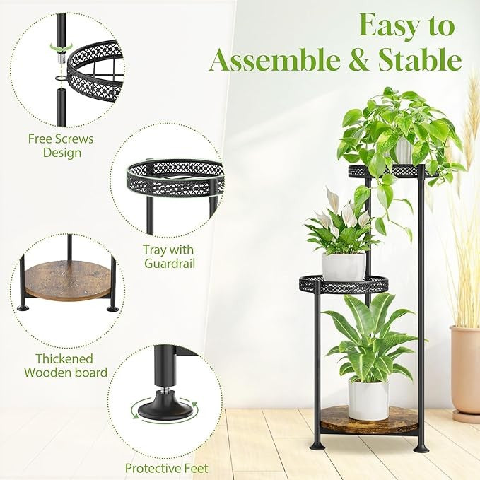 3 Tier Metal Plant Stand Black Indoor Outdoor Corner Flower Pot Display Rack
