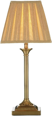 Antique Brass Candlestick Table Lamp with Gold Silk Shade & Inline Switch