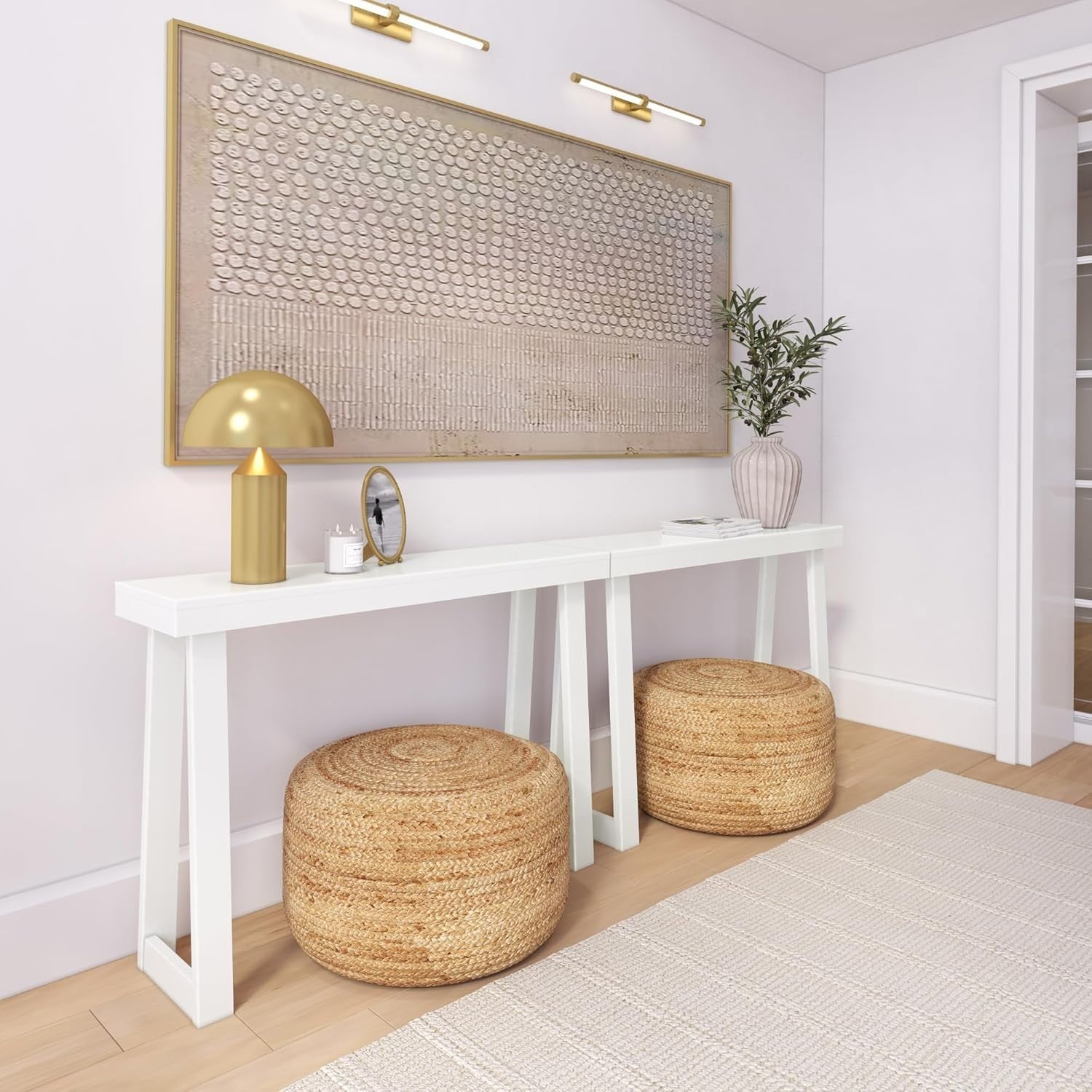 46 Inch White Solid Wood Console Table – Narrow Sofa Hallway Accent