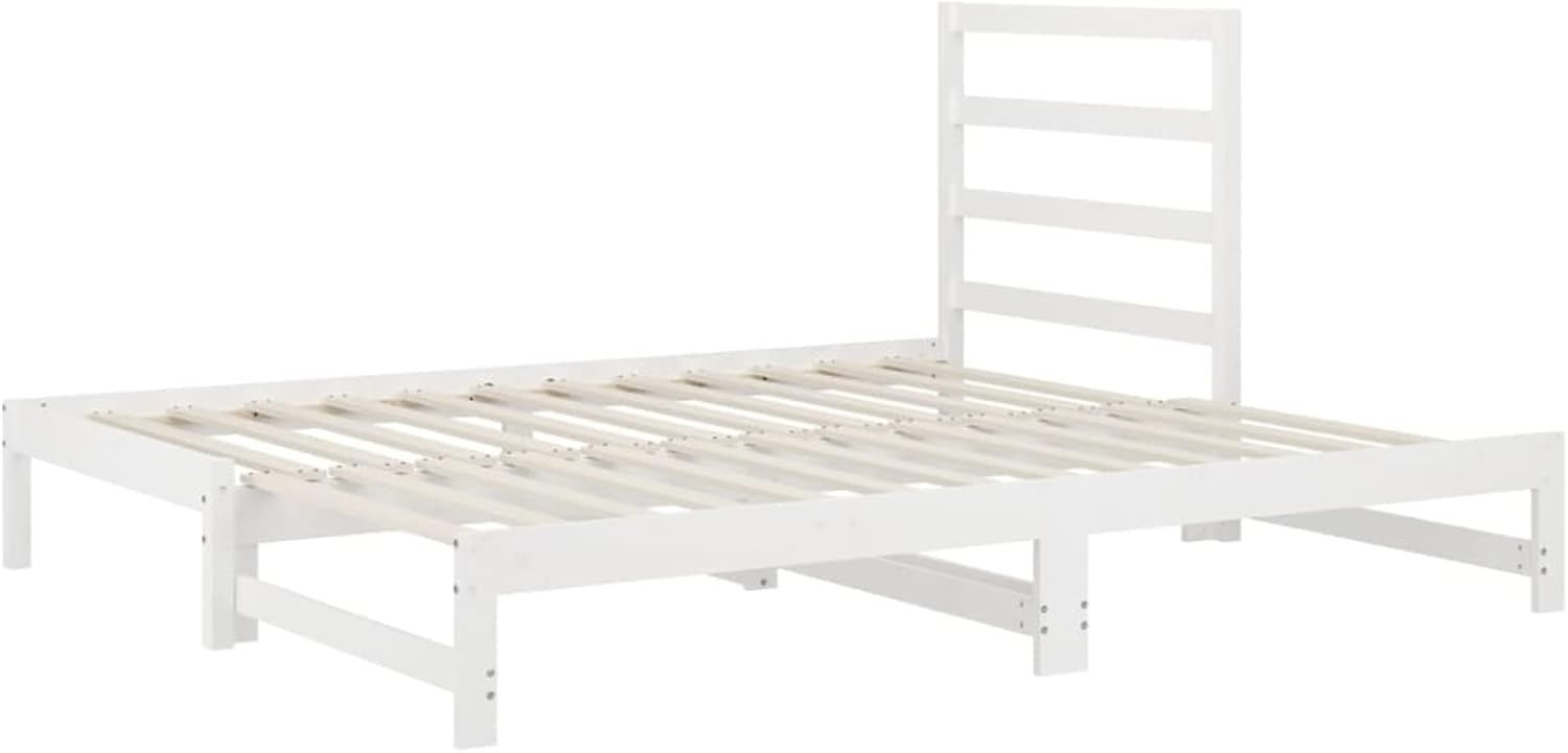 White Solid Pine Pull-Out Daybed 2x 90x200cm | Sofa Bed Guest Frame with Slats