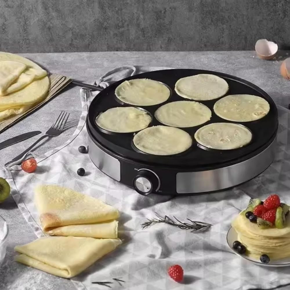 3-in-1 Crepe Maker Griddle | Nonstick Hot Plate with Temp Control + 2 Plates