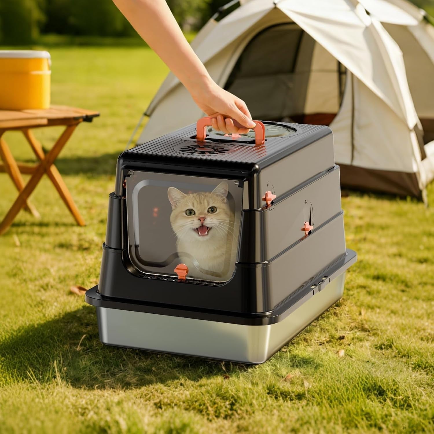 XL Stainless Steel Cat Litter Box Covered High Sided Leak Proof Tray