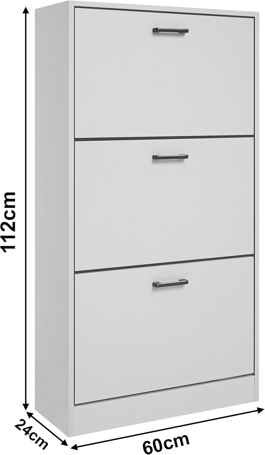 3 Tier Shoe Storage Cabinet Light Grey Slim Drawer Unit Hallway Organiser