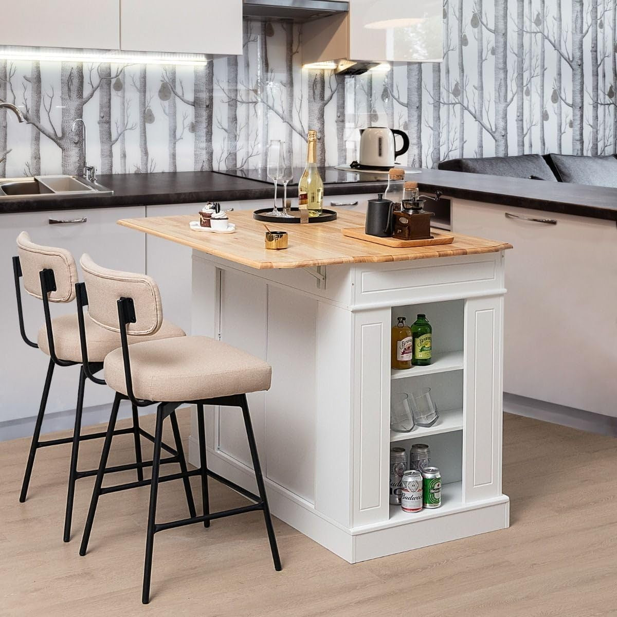 Kitchen Island Cart with Extendable Worktop, Lockable Wheels & Storage