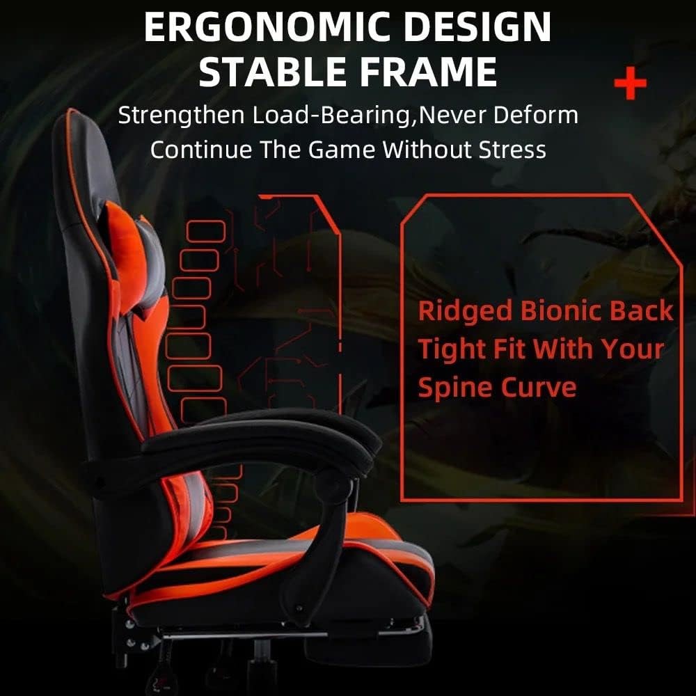 Ergonomic Gaming Chair Reclining Office Desk Chair w Footrest Red