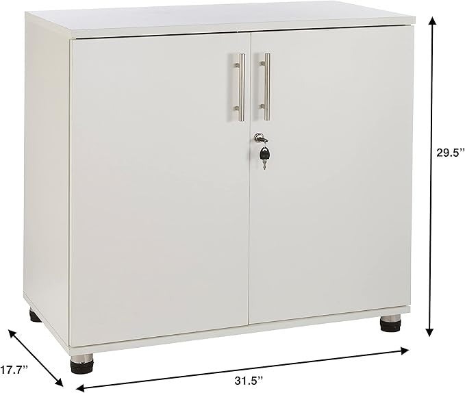White Wooden Lockable Office Storage Cabinet 2 Door Cupboard File Organizer