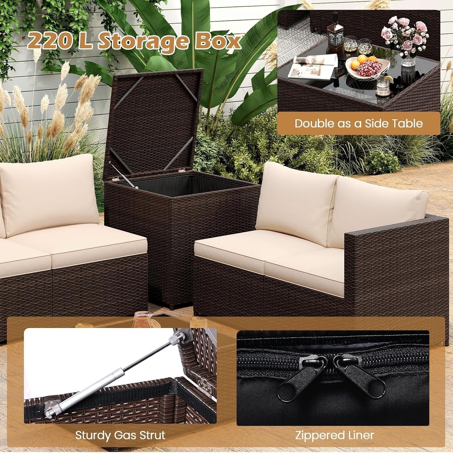 Rattan Garden Sofa Set 8PC Outdoor Patio Furniture w/ Table & Cushions