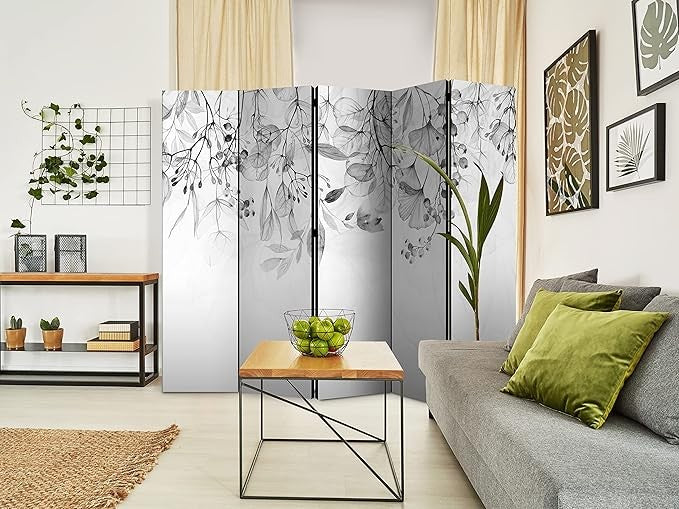Luxury Acoustic Room Divider 225x172cm Leaf Print Folding Screen Soundproof Pane