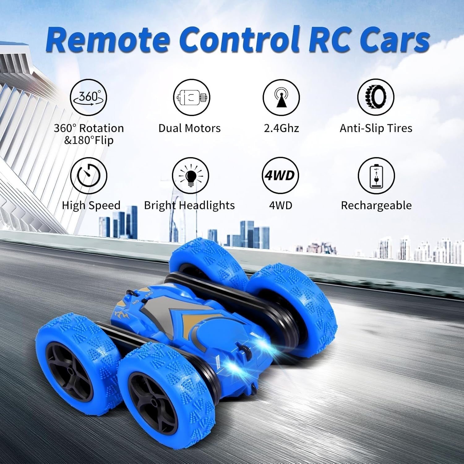 Galther 4WD RC Stunt Car – 360° Flip, LED Lights, 2.4GHz Off-Road Remote Control