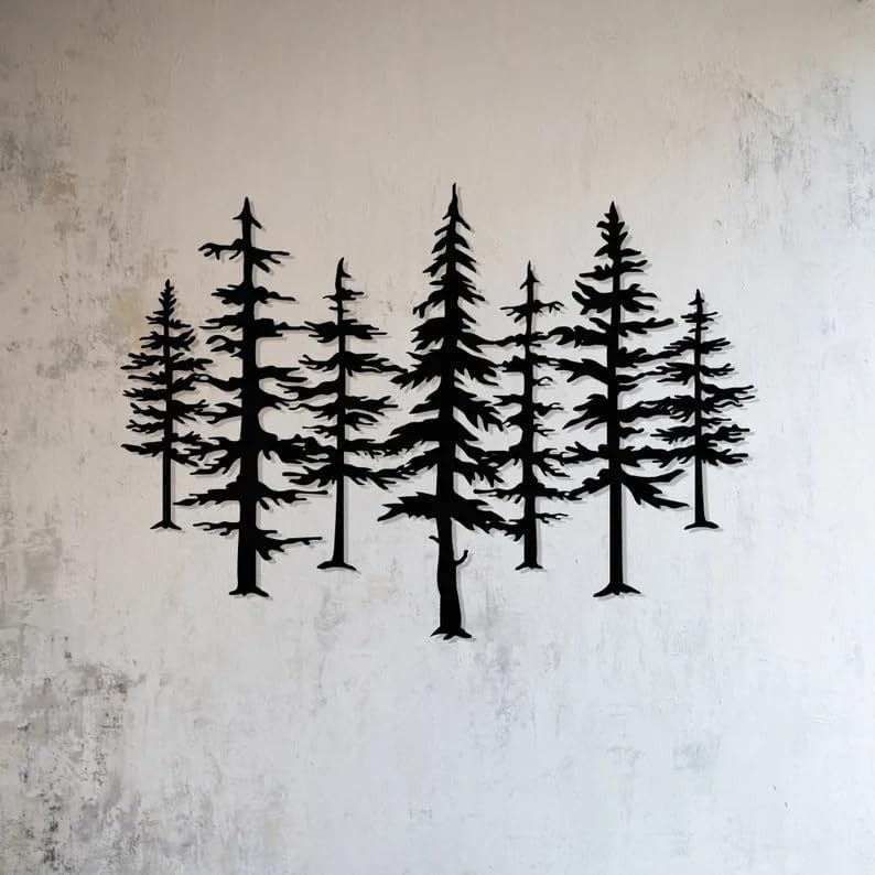 Forest Metal Wall Art Pine Tree Sculpture 60x42cm Black