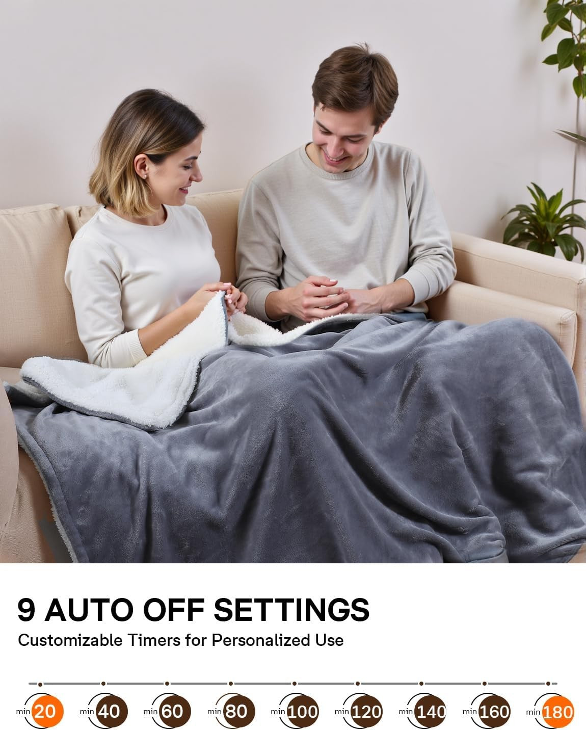 Double Electric Heated Blanket 9 Heat Settings Fast Heating Washable Throw