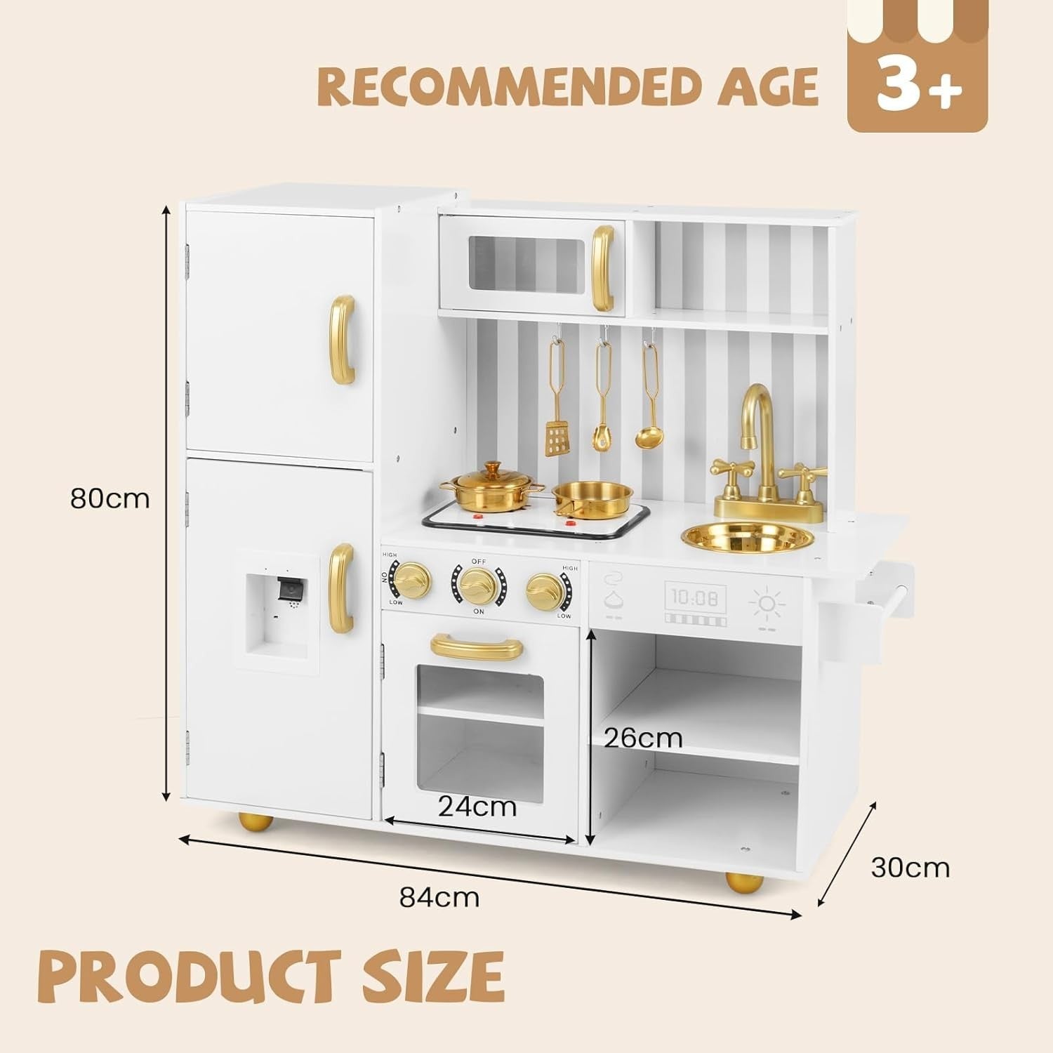 Luxury Kids Wooden Play Kitchen Lights Sounds Water Dispenser Toy