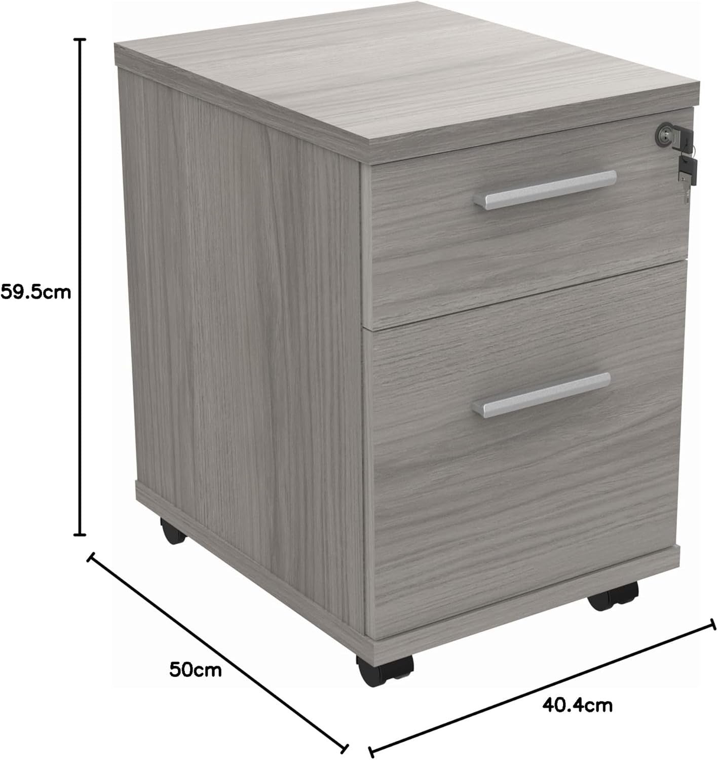 Lockable 2 Drawer Mobile Filing Cabinet Pedestal Office Storage Grey Heavy Duty