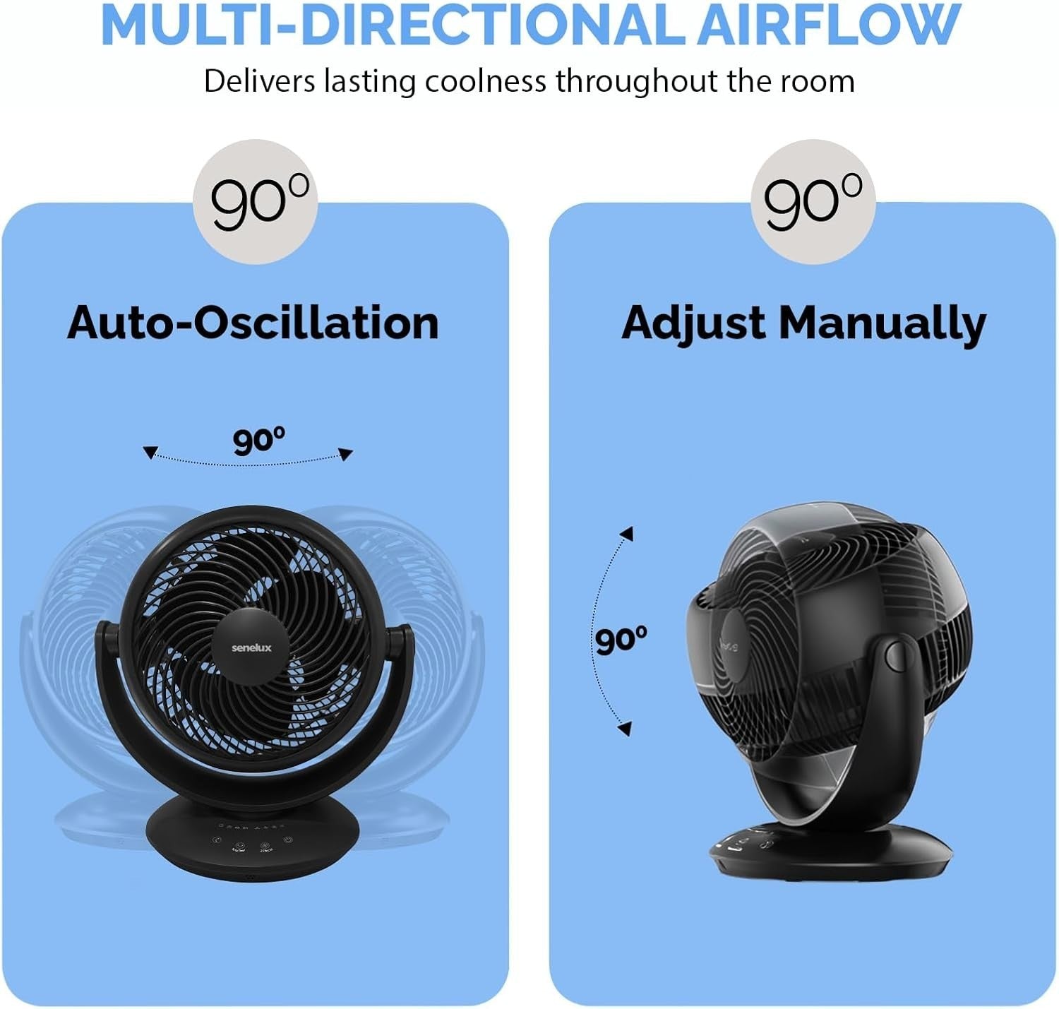 8-Inch Black Air Circulator Fan – 3-Speed Remote Controlled Silent Desk Fan