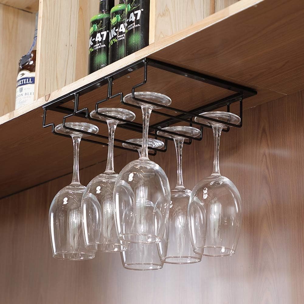 Under Cabinet Wine Glass Rack Hanging Holder 2 Pack 3 Slot Metal Stemware