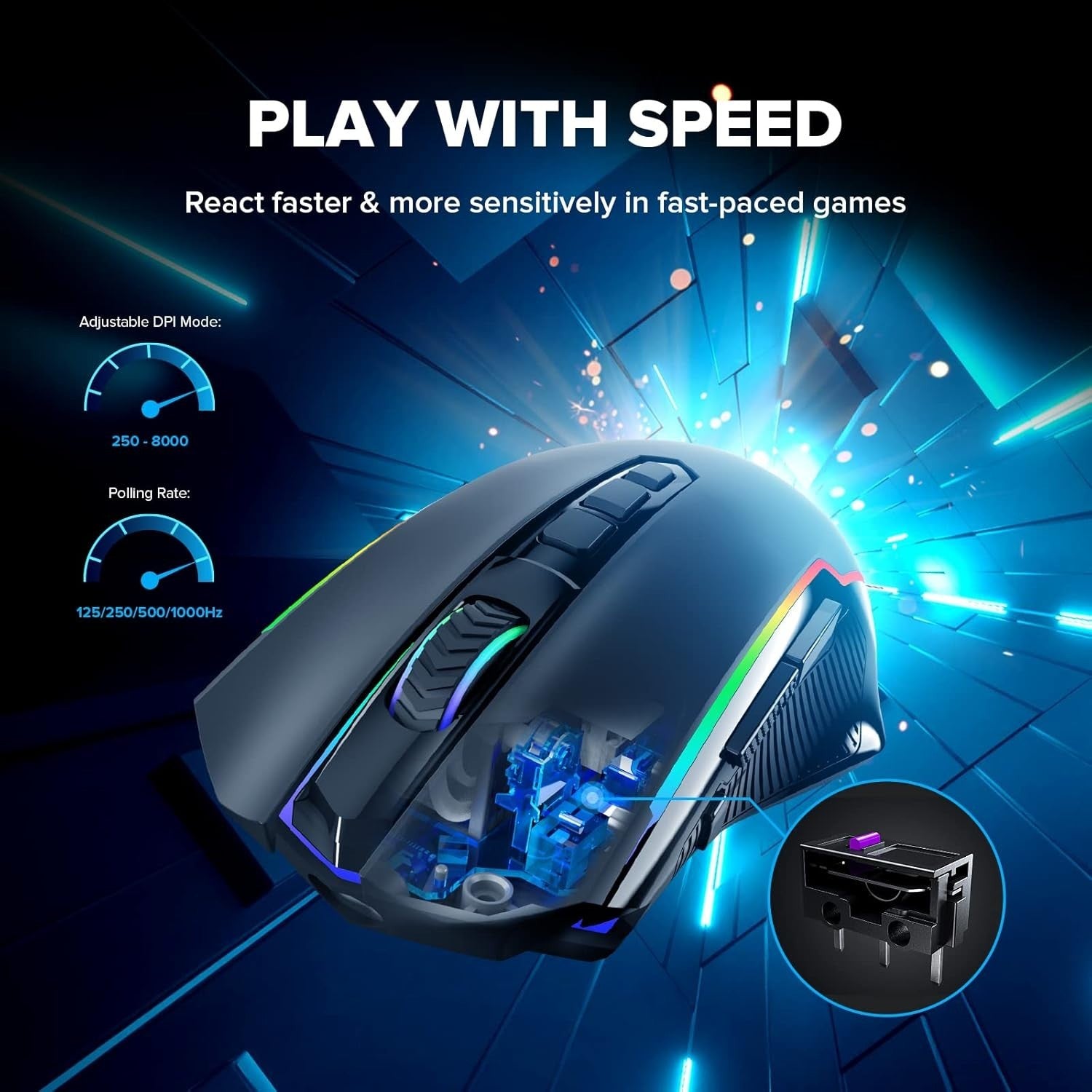 Wireless Gaming Mouse 8000 DPI RGB 9 Button Rechargeable