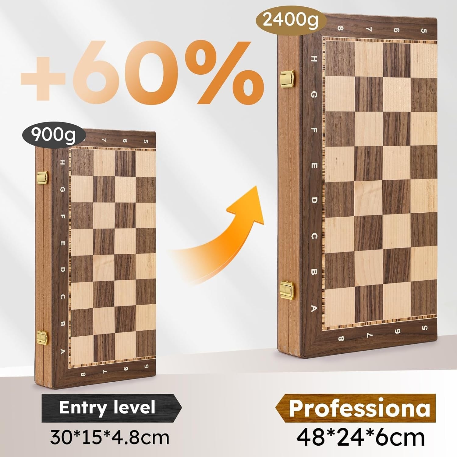 Large 19" Wooden Chess Set Foldable Tournament Board Weighted Pieces Extra Queen