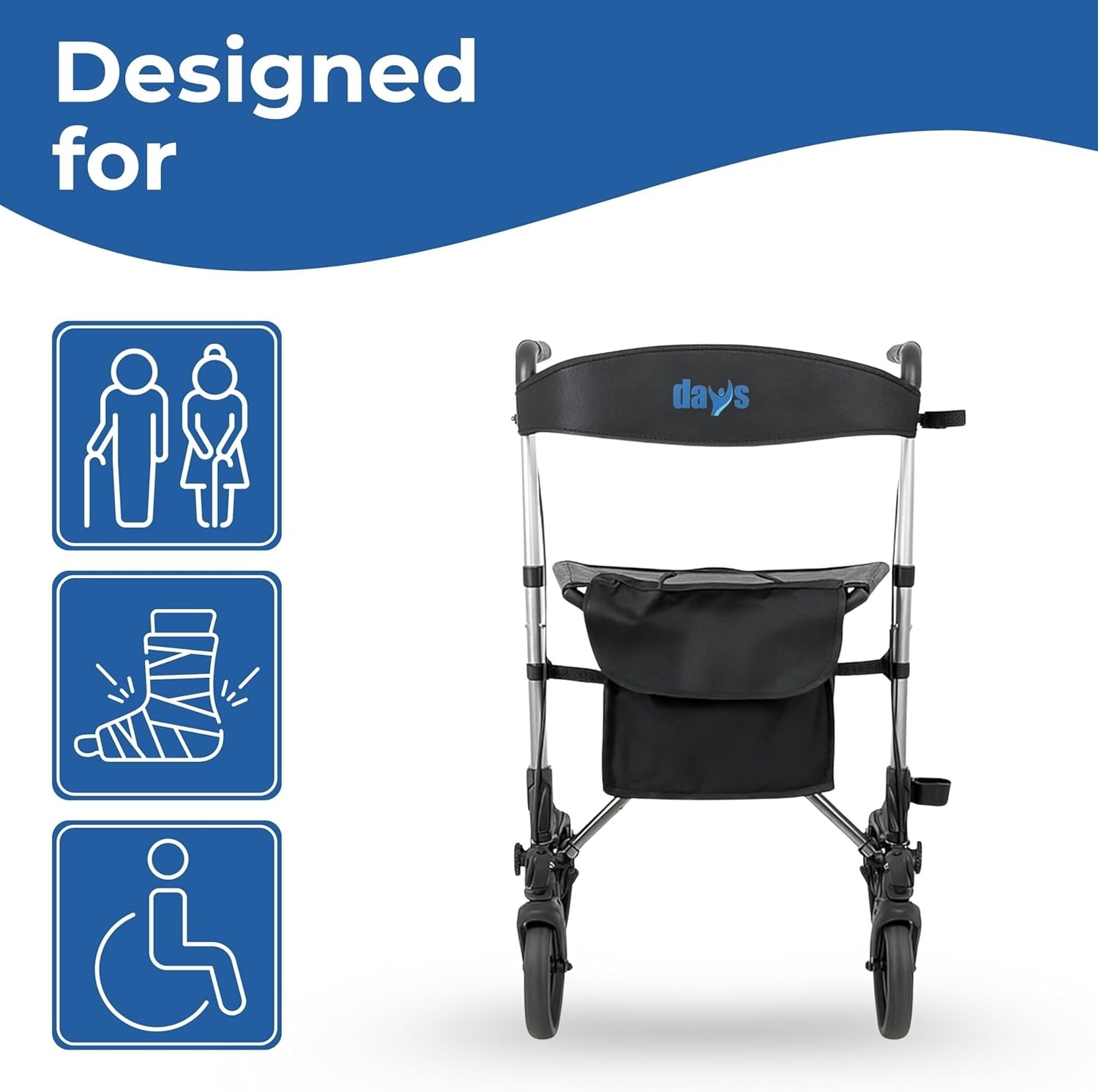 4 Wheel Rollator Walker with Seat Lightweight Folding Mobility Aid
