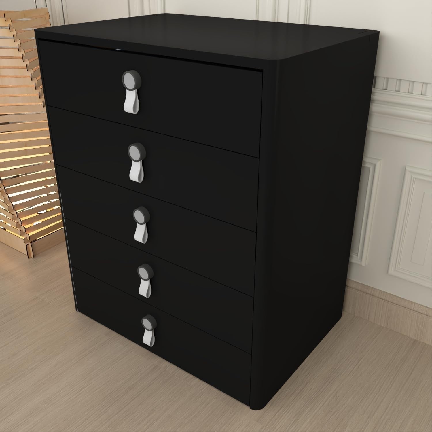 Black High Gloss Dressing Table Vanity Desk Mirror 5 Drawer Storage Stool Set