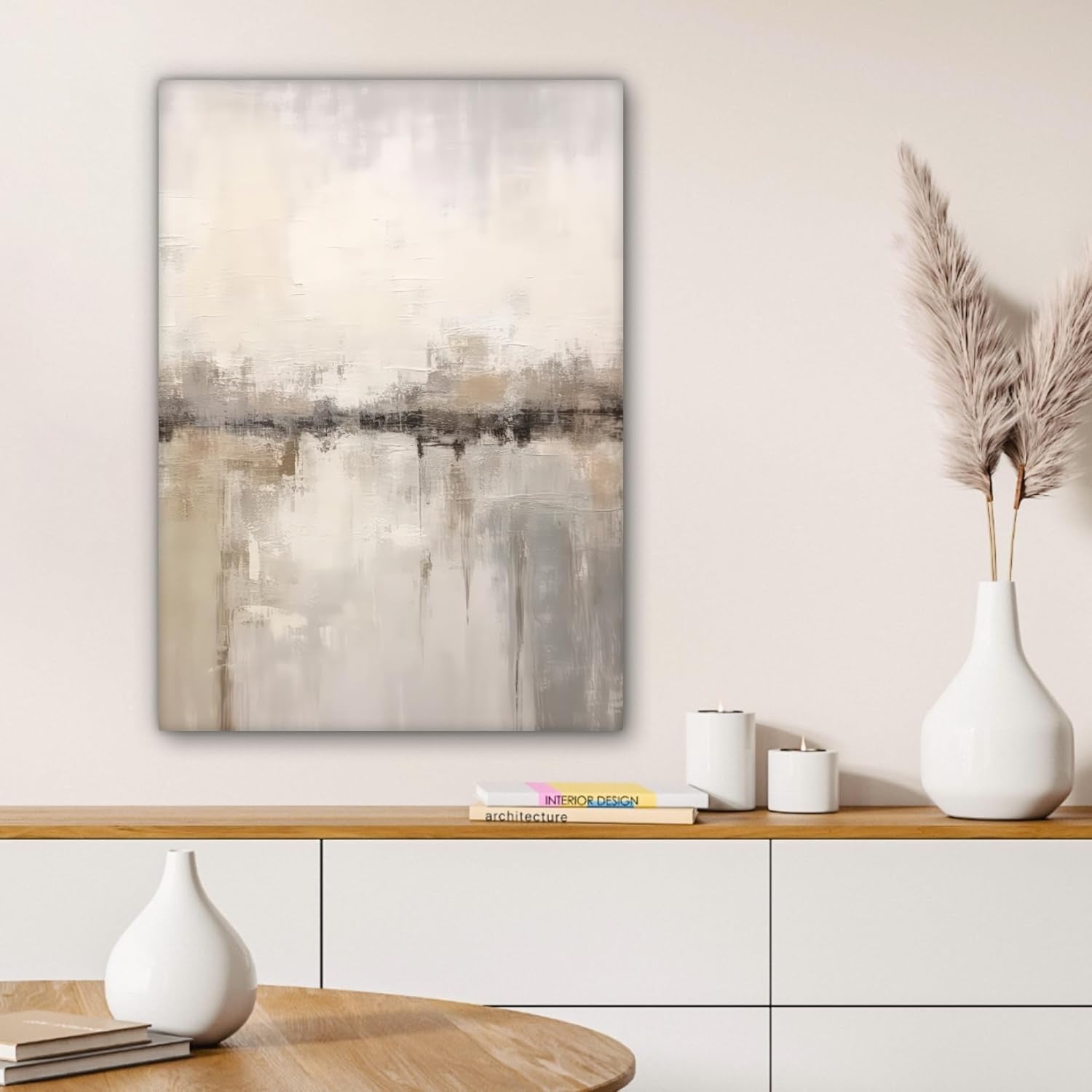 Beige Abstract Canvas Wall Art 50x70cm Framed Modern