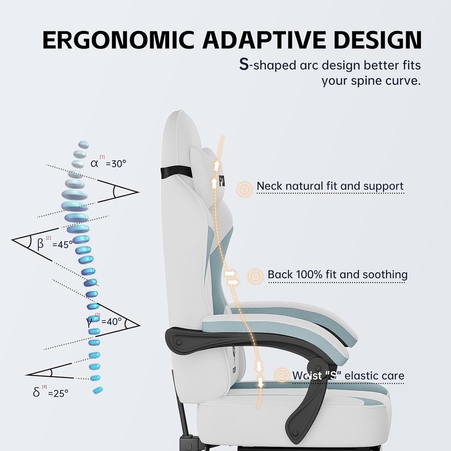 Ergonomic Gaming Chair Fabric Recliner w/ Footrest 350lbs Grey