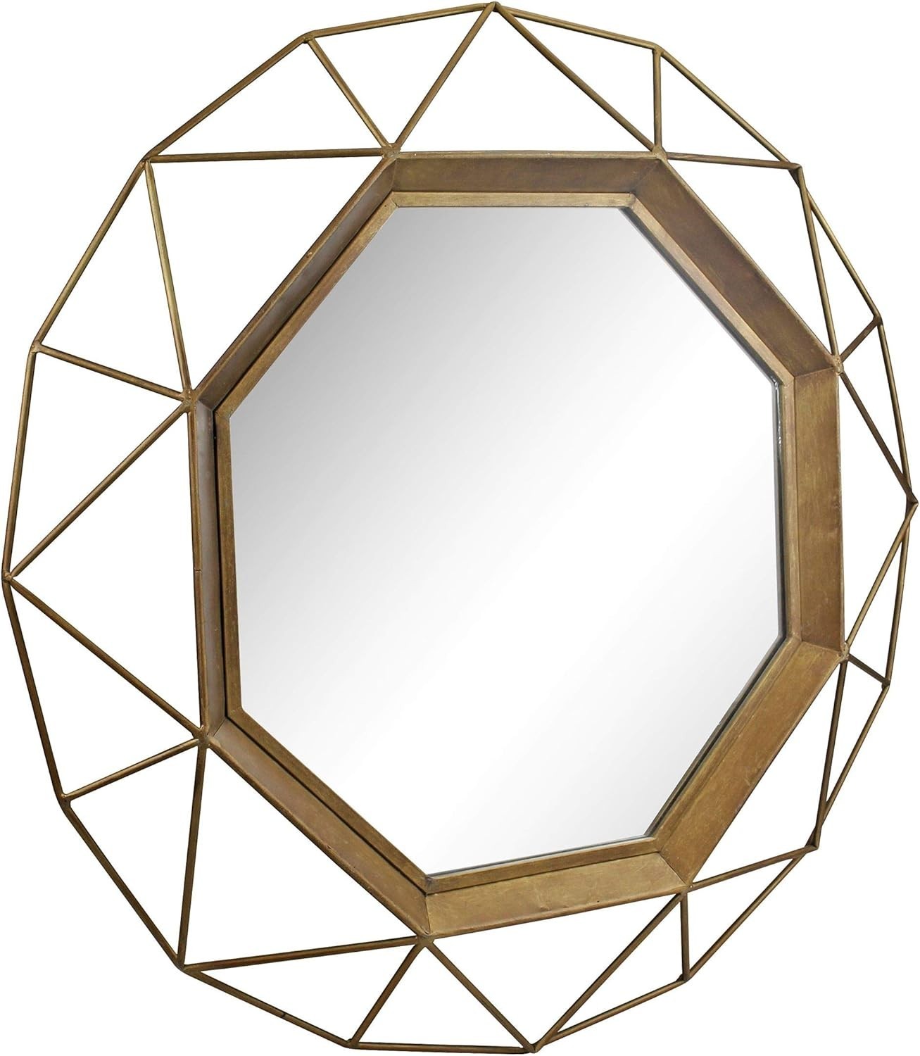 28" Gold Geometric Wall Mirror Modern Metal Frame for Bathroom Living Room