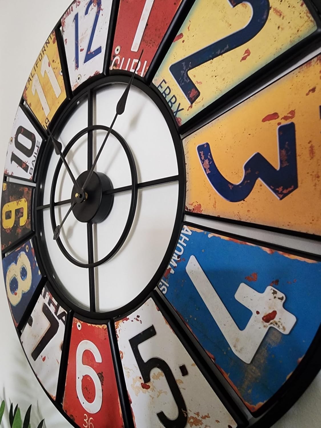 Retro Boho Wall Clock 60cm – Large Silent Quartz Colourful Metal Design