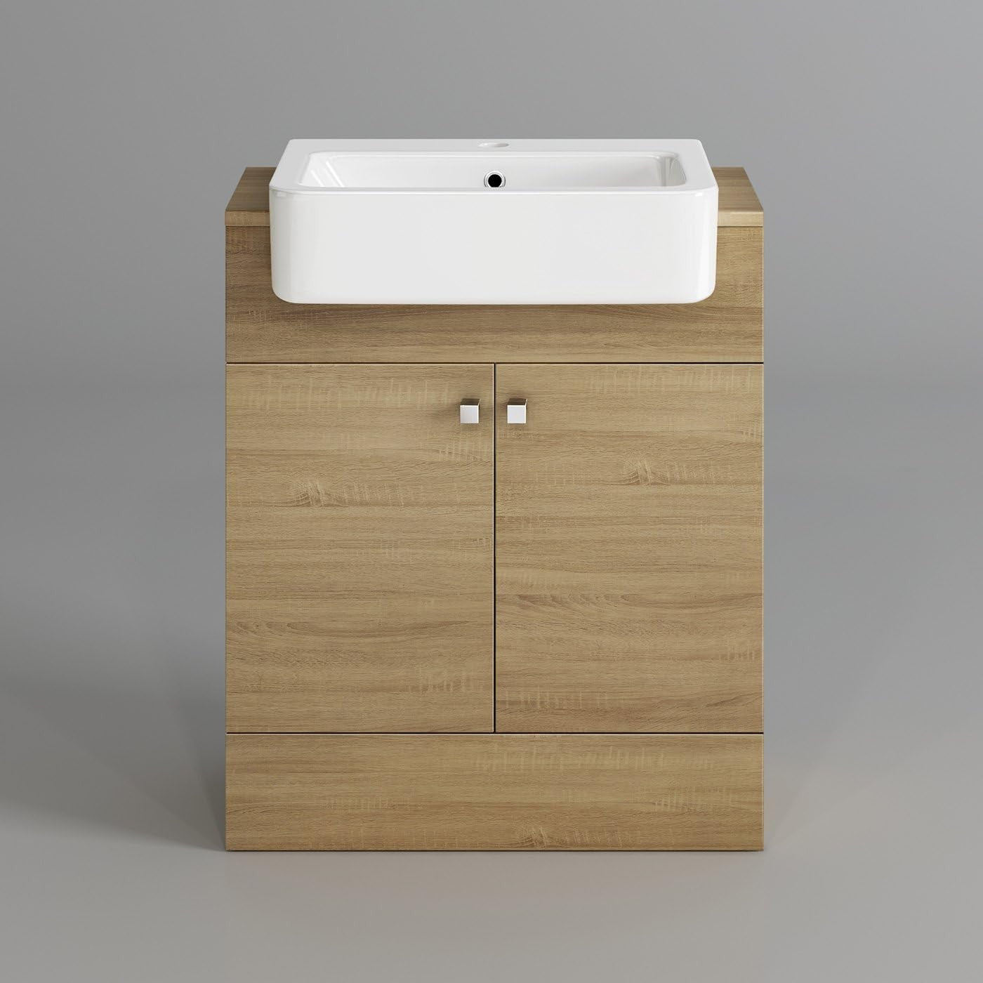 660mm Oak Effect Vanity Sink Unit – Bathroom Basin Cabinet with Deep Ceramic Bas