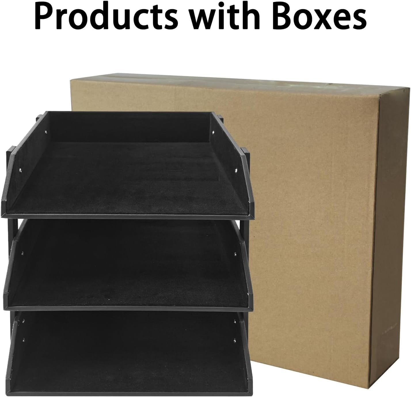 Stackable Leather Desk Organizer 3-Tier Letter Tray Office Storage Black