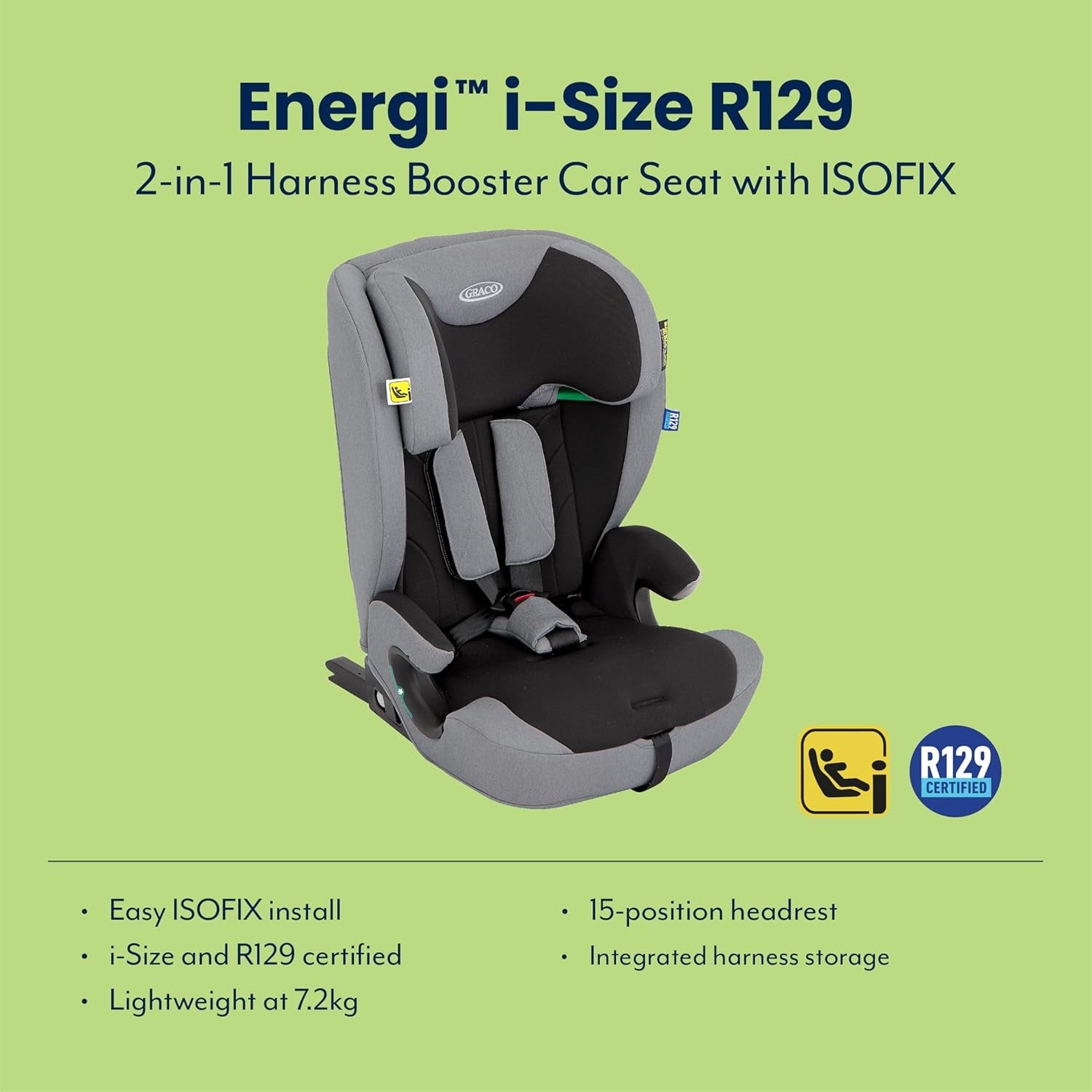 i-Size Harness Booster Car Seat ISOFIX Top Tether 76–150cm 15m–12y